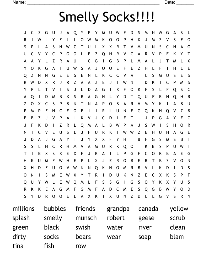 Smelly Socks!!!! Word Search