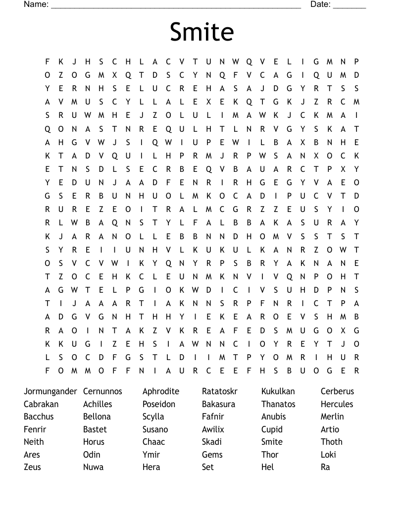 Smite Word Search