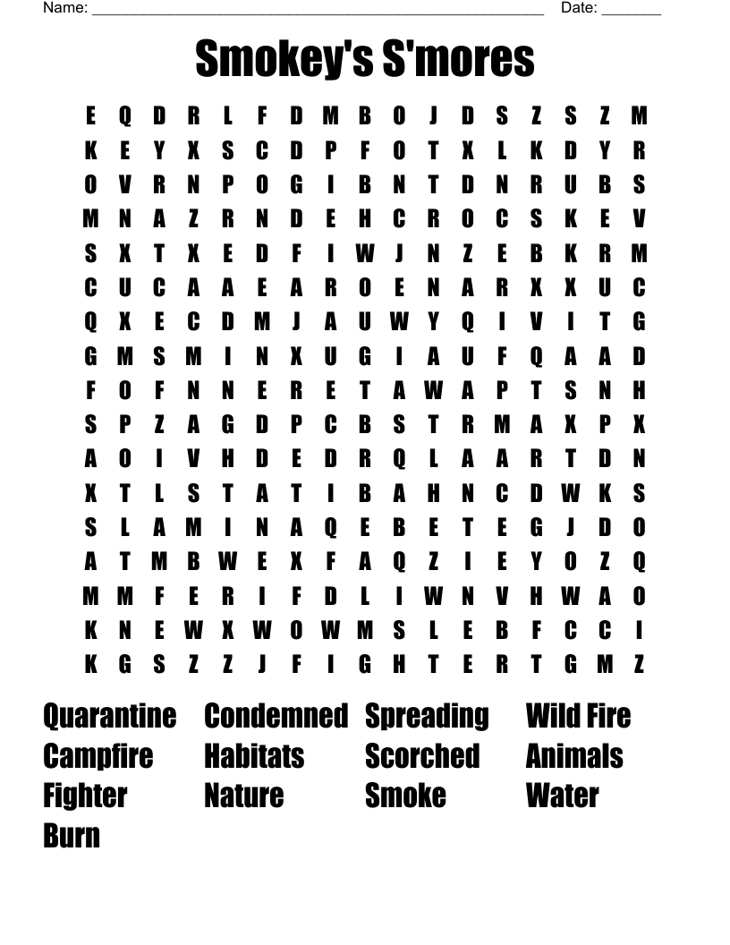 Smokey's S'mores Word Search