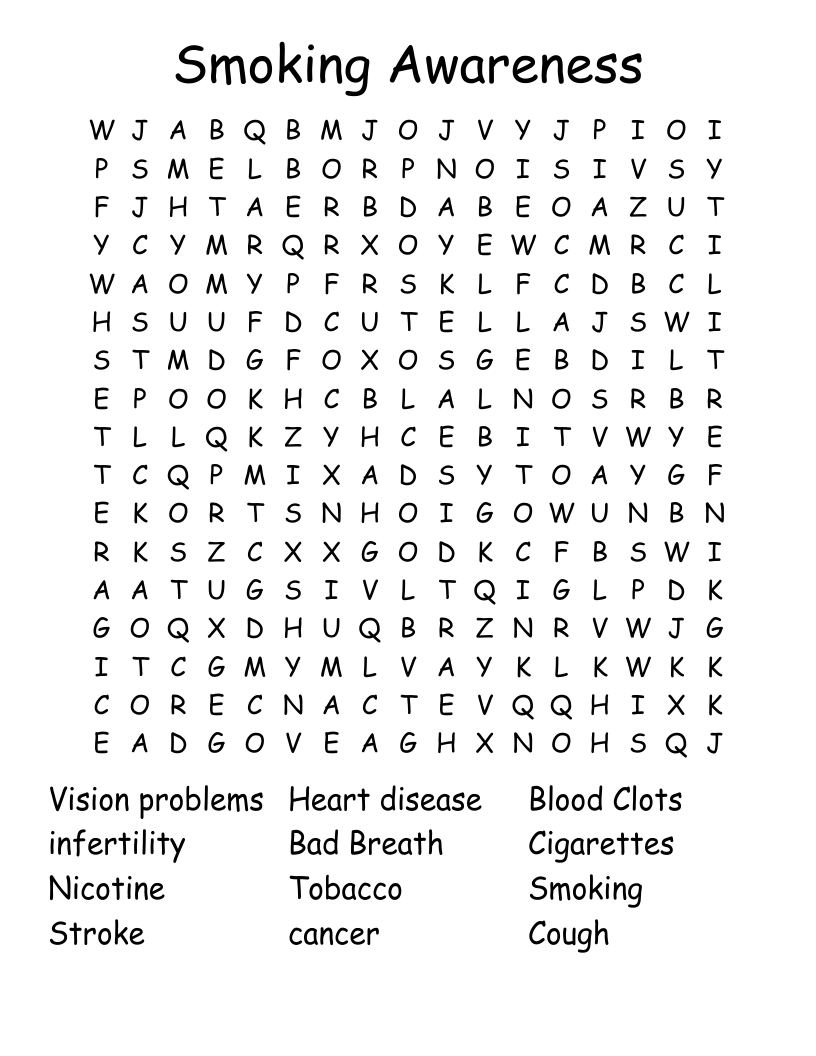 Smoking Awareness  Word Search