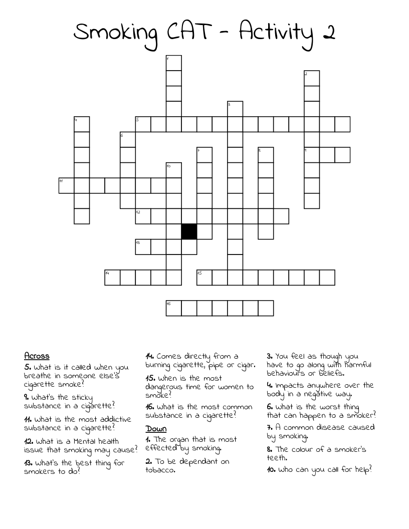 Smoking CAT - Activity 2 Crossword