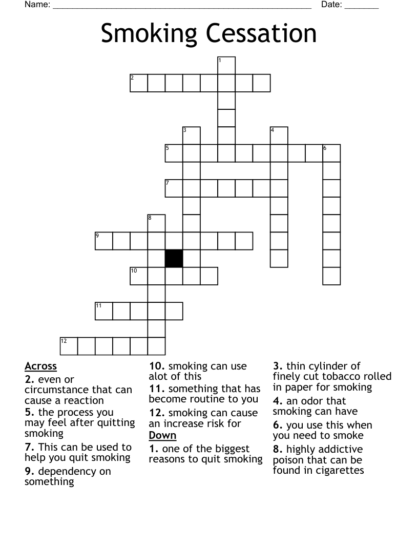 Smoking Cessation Crossword
