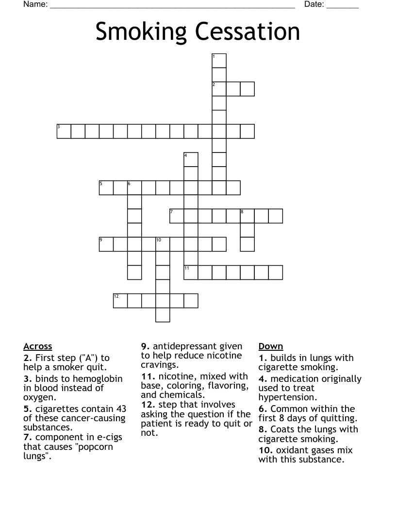 Smoking Cessation Crossword