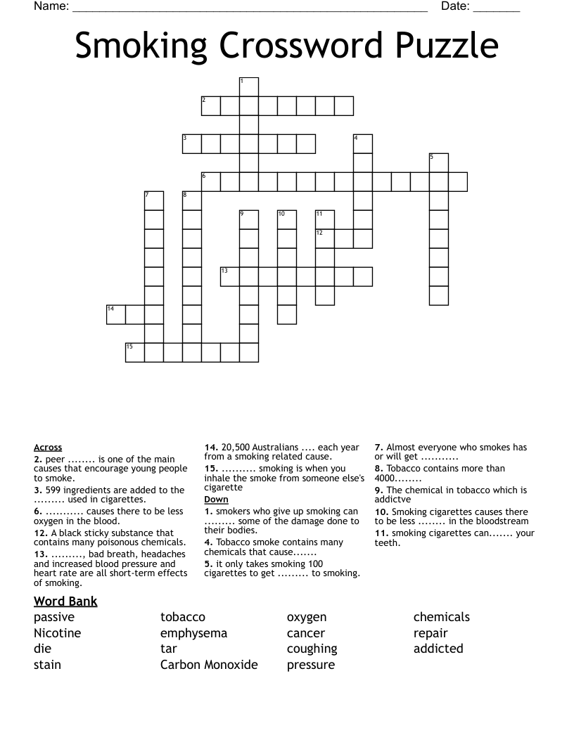 Smoking Crossword Puzzle
