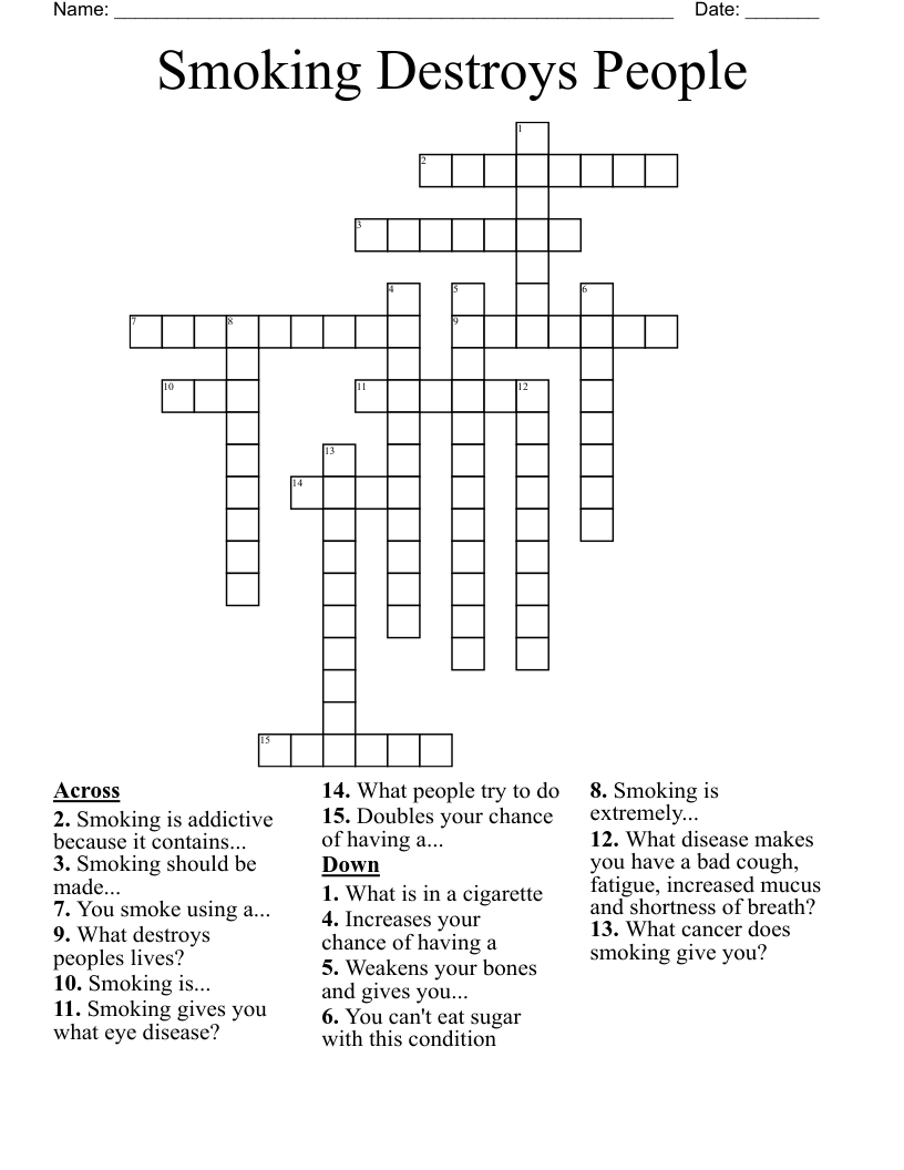 Smoking Destroys People Crossword