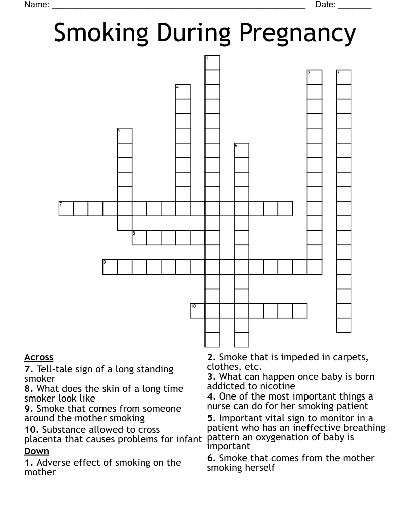 Smoking During Pregnancy Crossword
