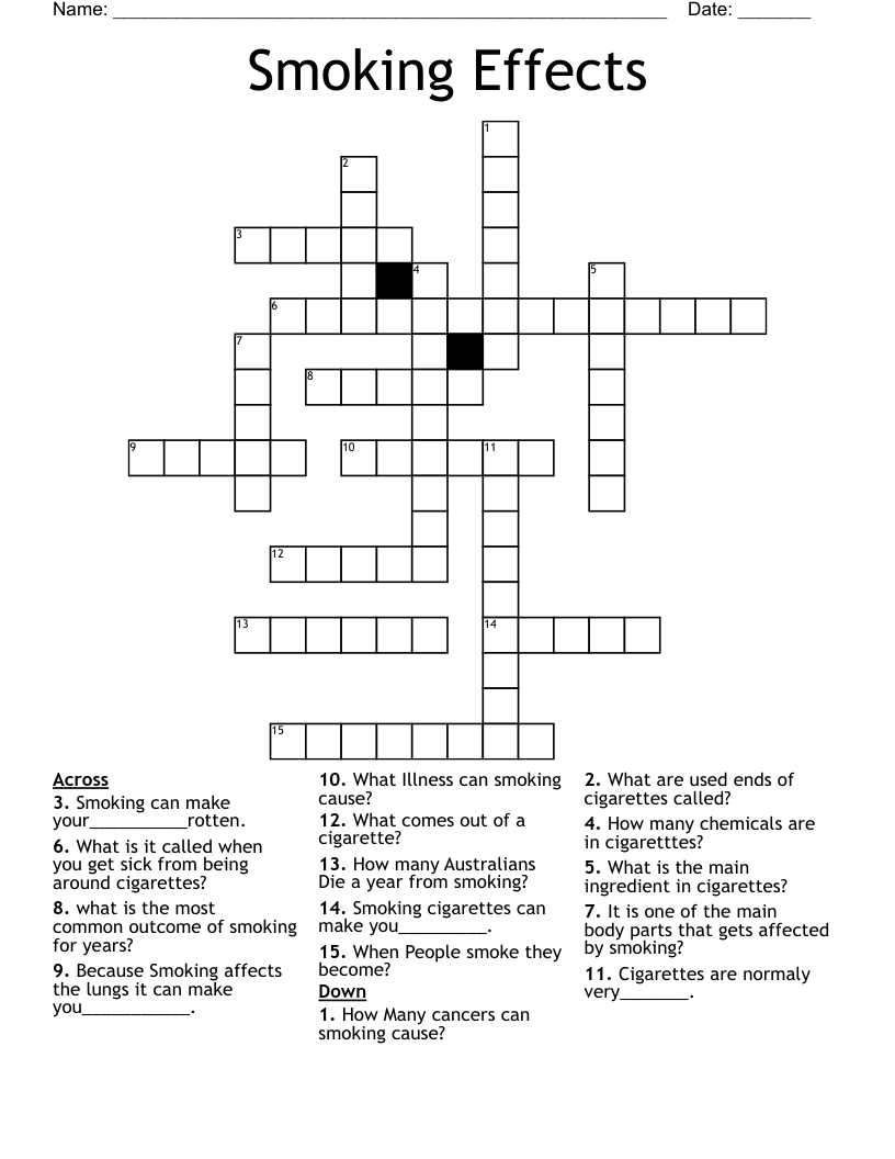 Smoking Effects Crossword