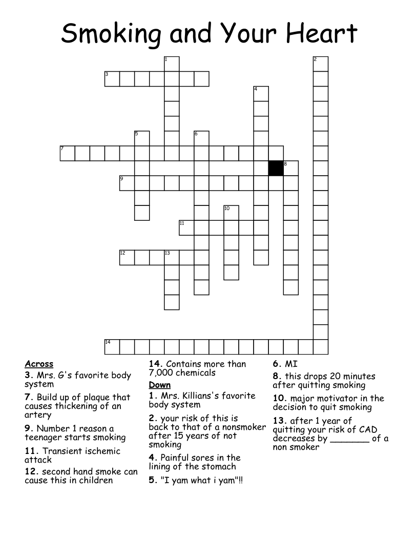 Smoking and Your Heart Crossword