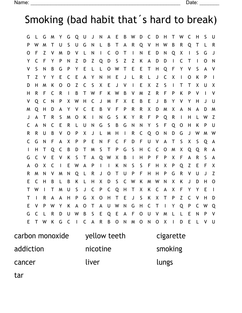 Smoking (bad habit that´s hard to break) Word Search