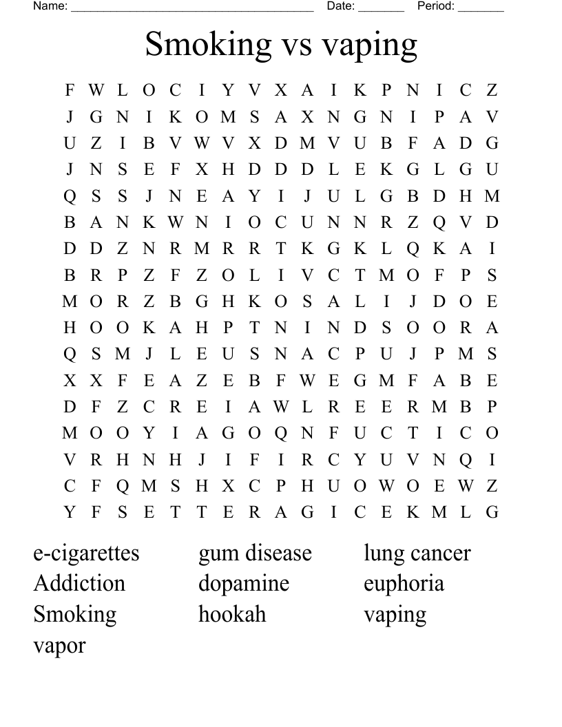 Smoking vs vaping  Word Search