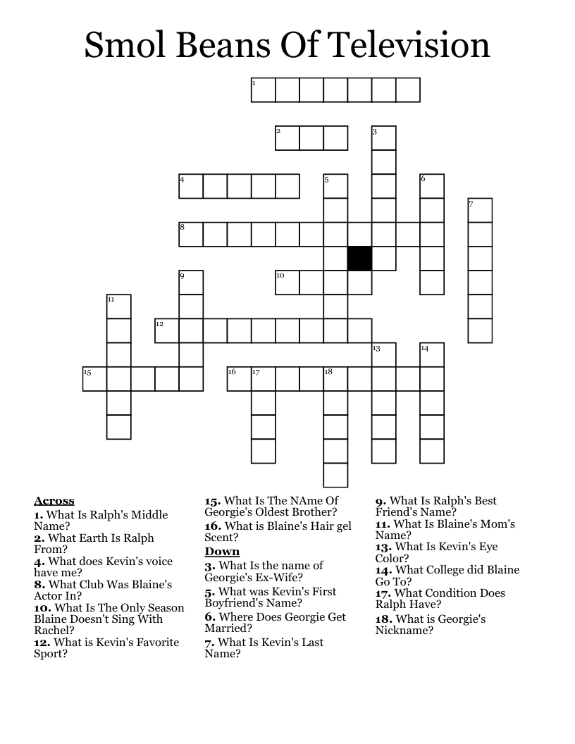 Smol Beans Of Television  Crossword