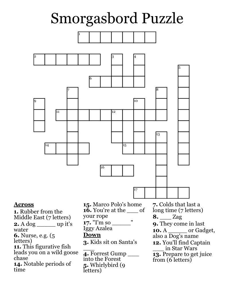 Smorgasbord Puzzle  Crossword
