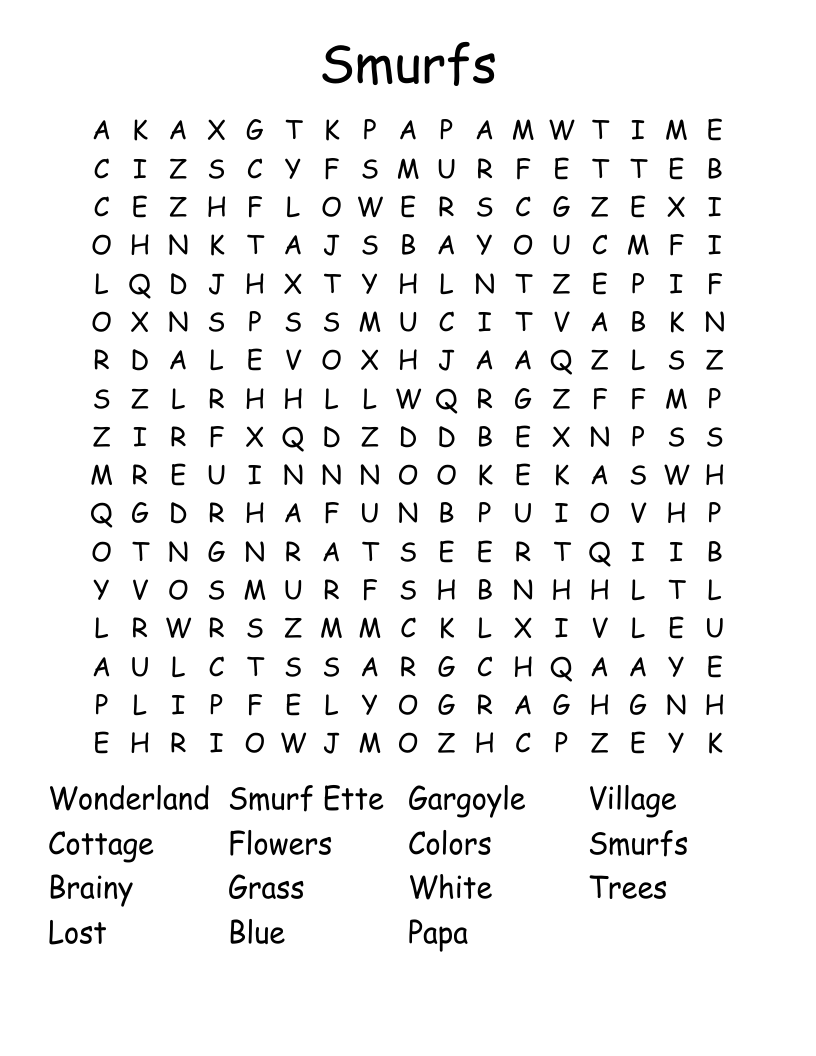 Smurfs Word Search