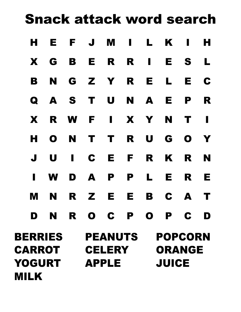 Snack attack word search