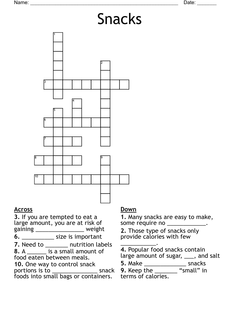 Snacks  Crossword