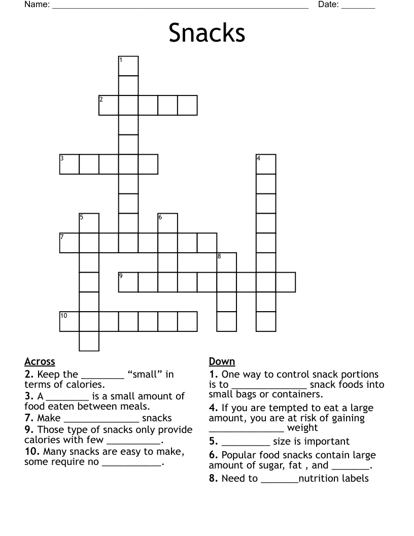 Snacks  Crossword
