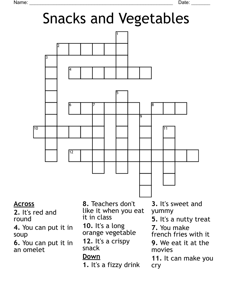 Snacks and Vegetables Crossword