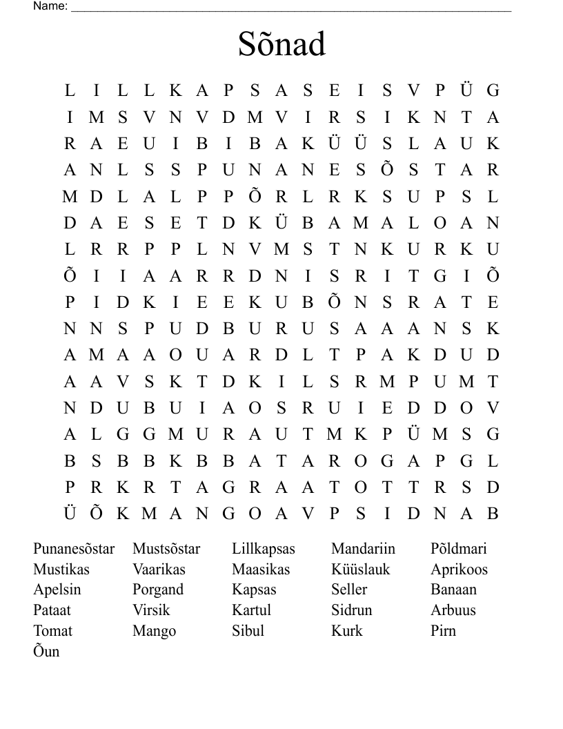 Sõnad Word Search