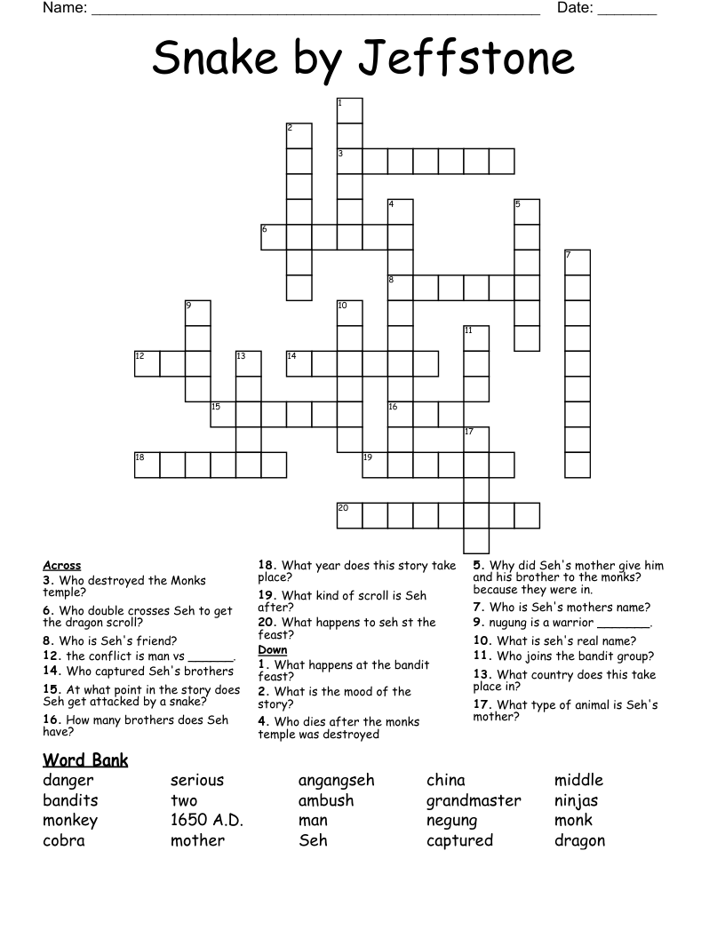 Snake by Jeffstone Crossword