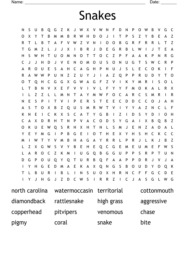 Snakes Word Search