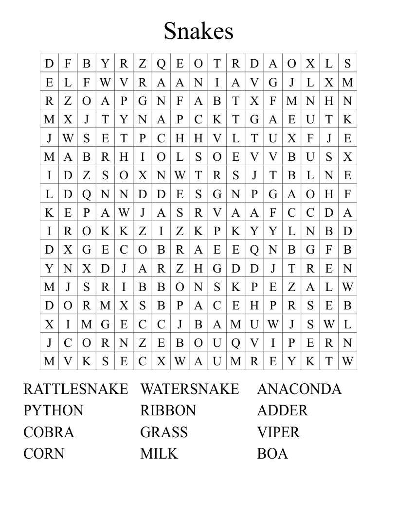 Snakes Word Search