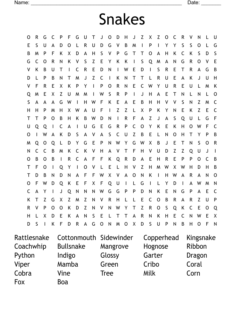 Snakes Word Search