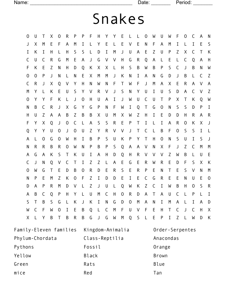 Snakes Word Search