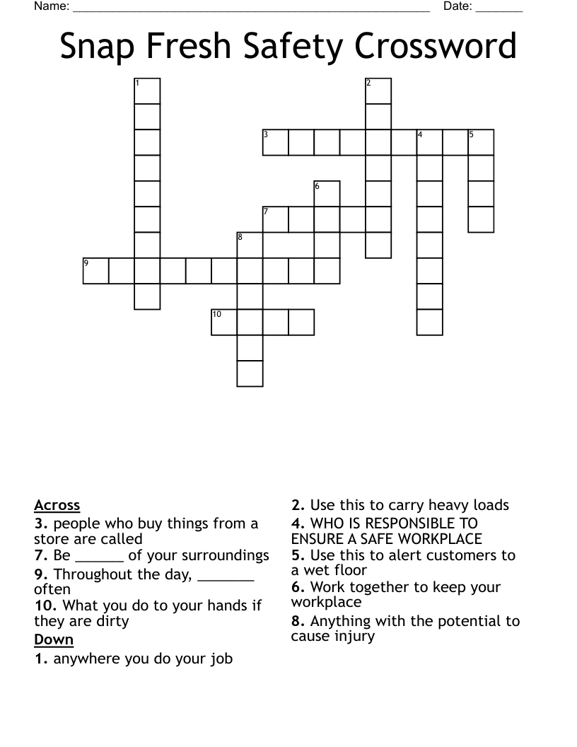 Snap Fresh Safety Crossword