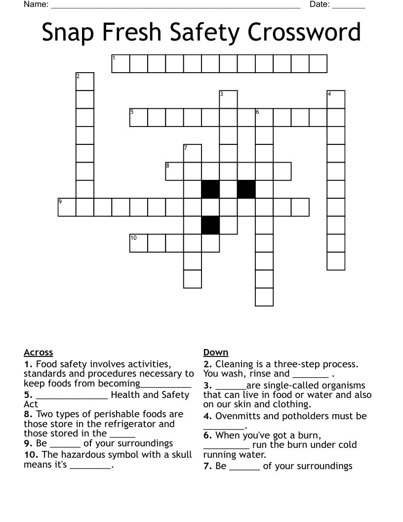Snap Fresh Safety Crossword