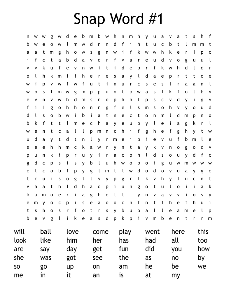 Snap Word #1 Word Search