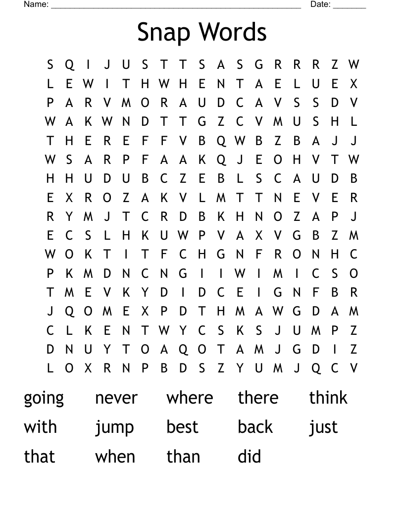 Snap Words Word Search