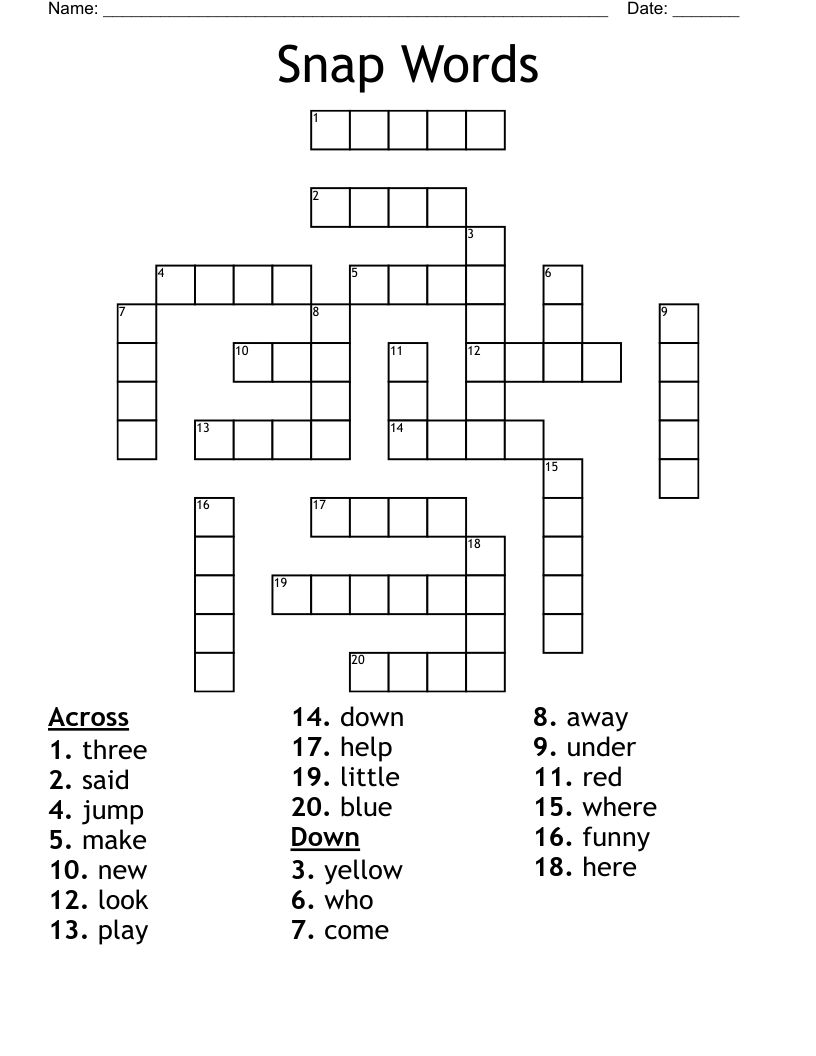 Snap Words Crossword