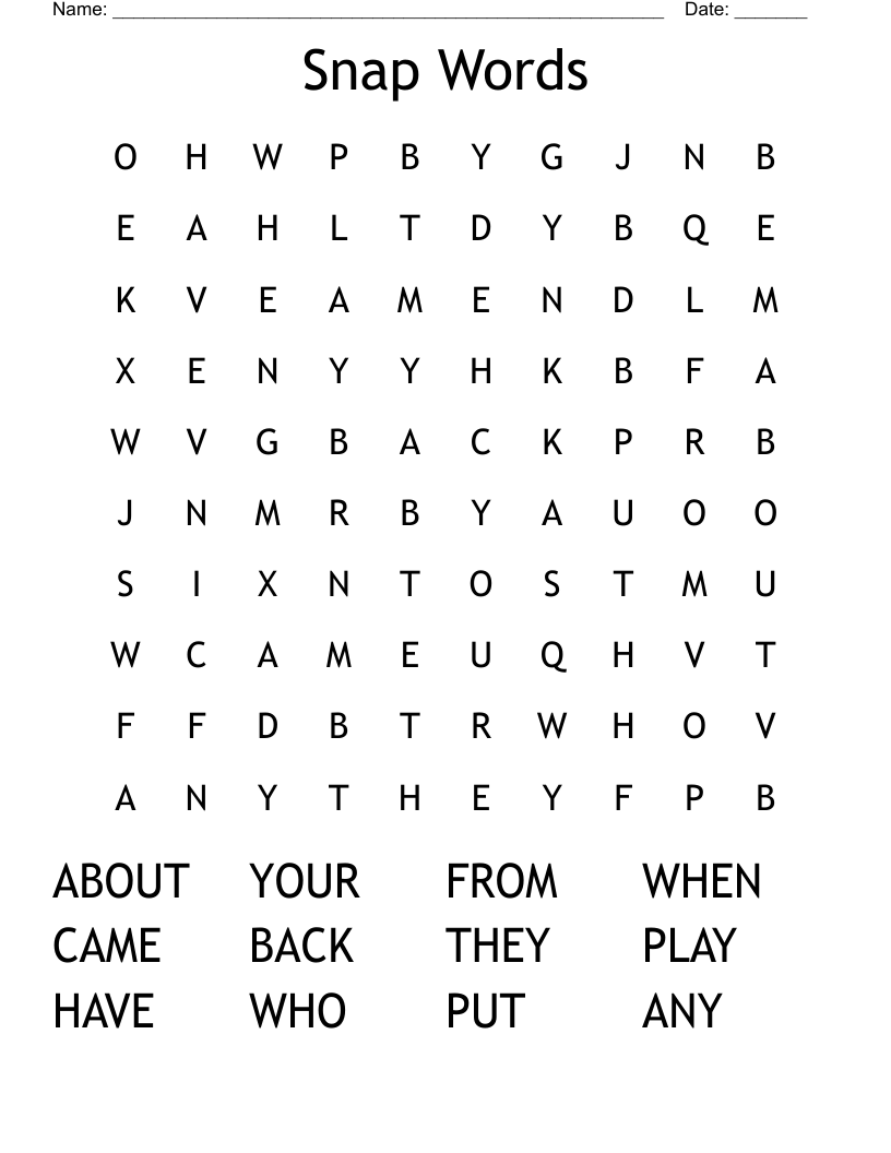 Snap Words Word Search