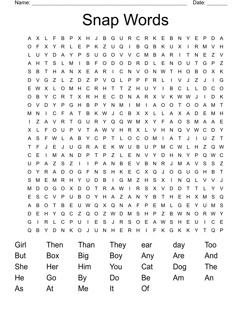 Snap Words Word Search
