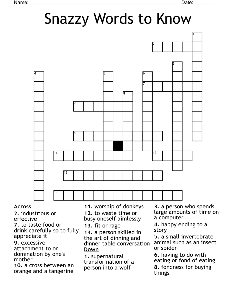 Snazzy Words to Know Crossword