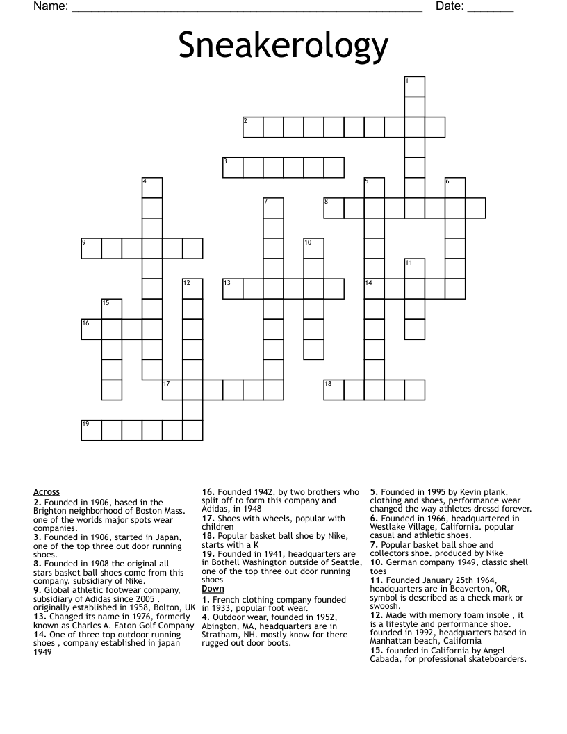 Sneakerology Crossword