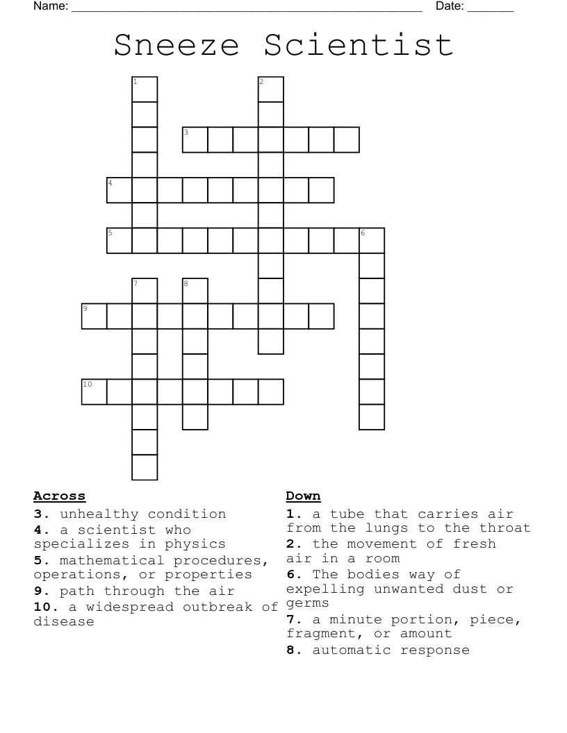 Sneeze Scientist  Crossword