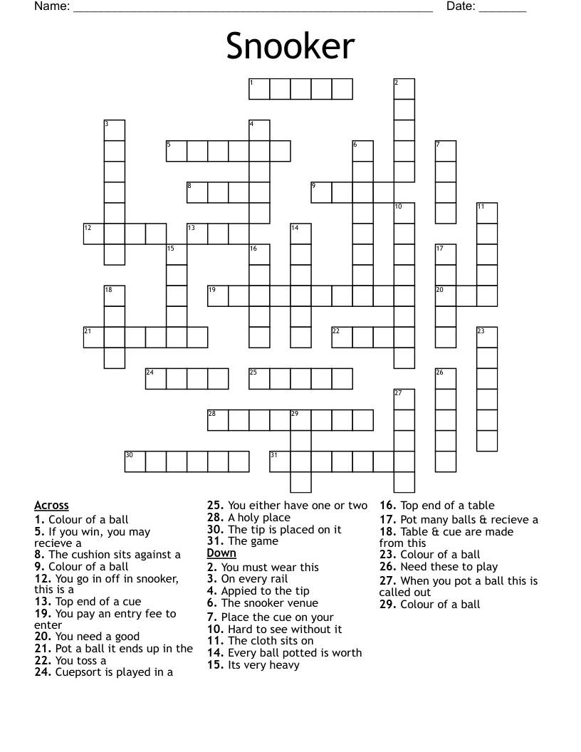 Snooker Crossword
