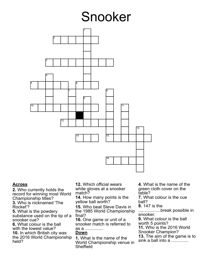 Snooker  Crossword