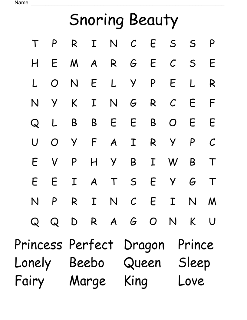 Snoring Beauty Word Search