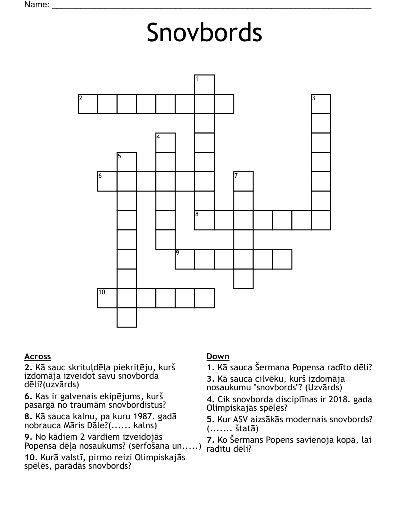Snovbords  Crossword