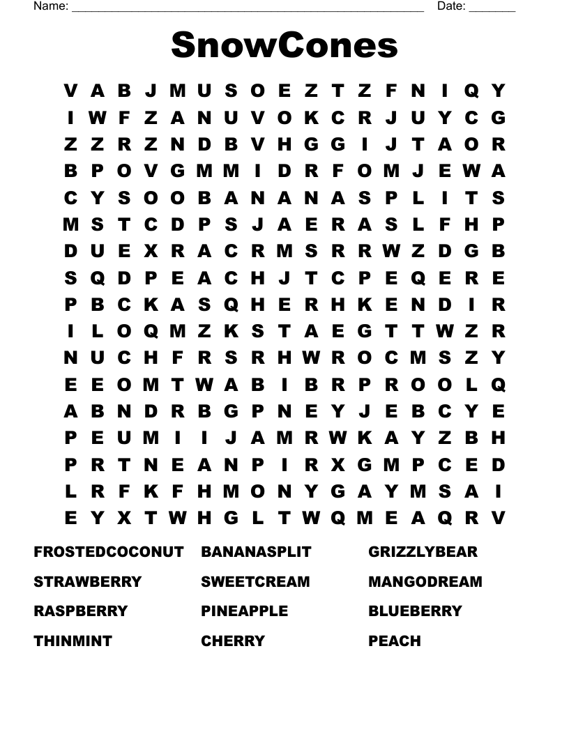 SnowCones Word Search