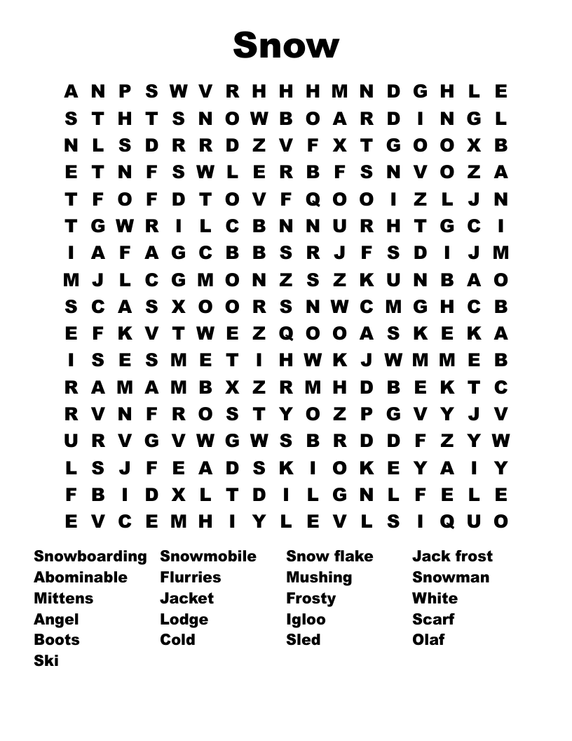 Snow Word Search