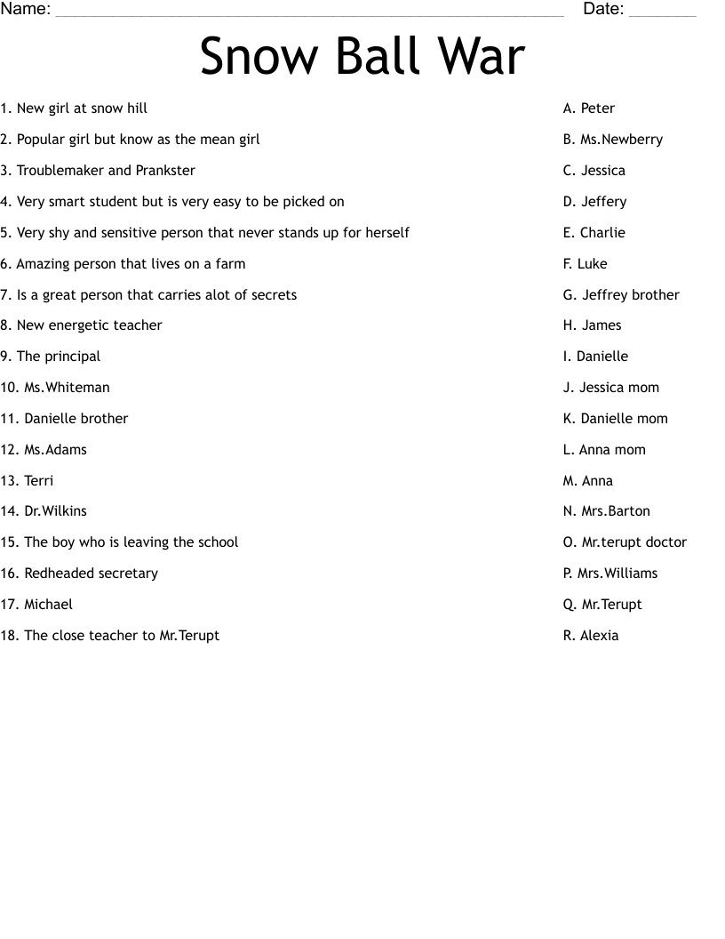 Snow Ball War  Worksheet