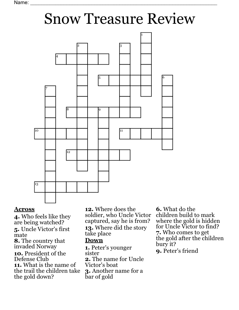 Snow Treasure Review Crossword