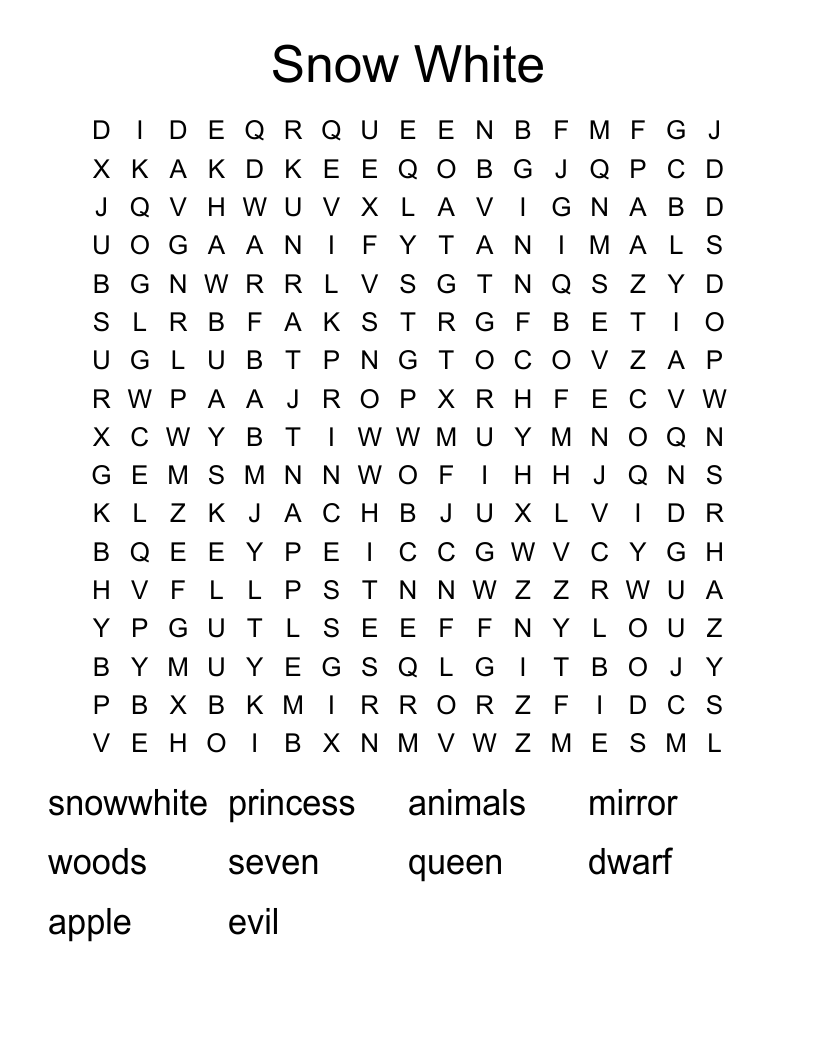 Snow White Word Search