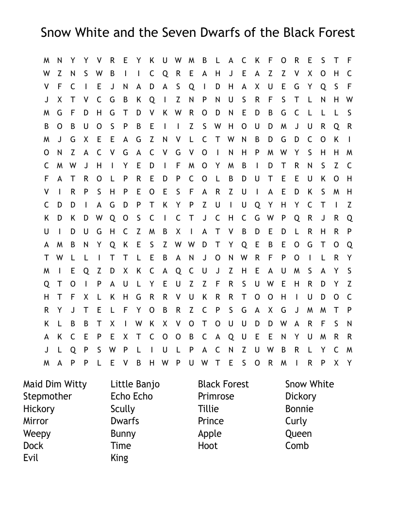 Snow White and the Seven Dwarfs of the Black Forest Word Search