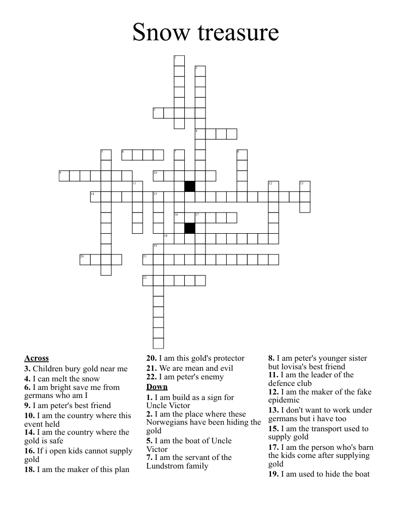 Snow treasure Crossword