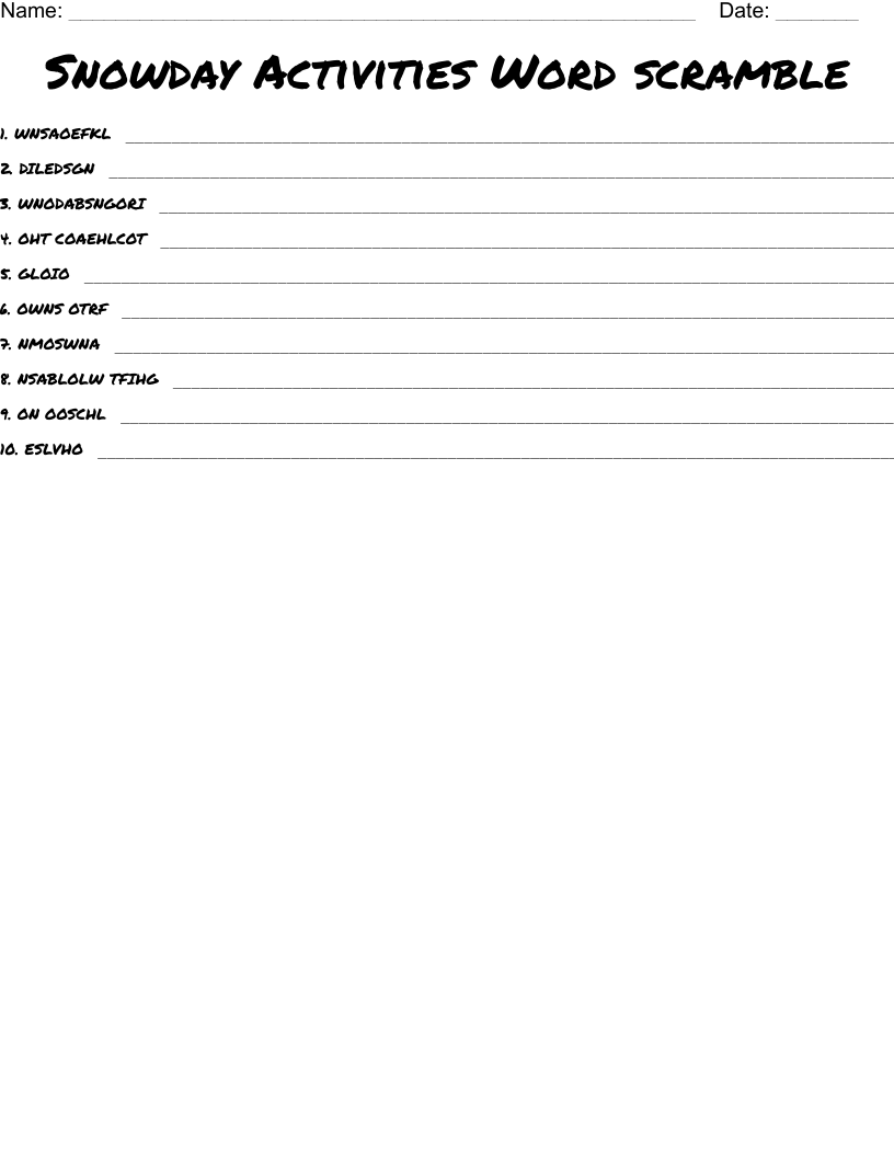 Snowday Activities Word scramble