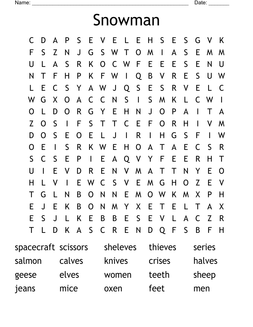 Snowman Word Search